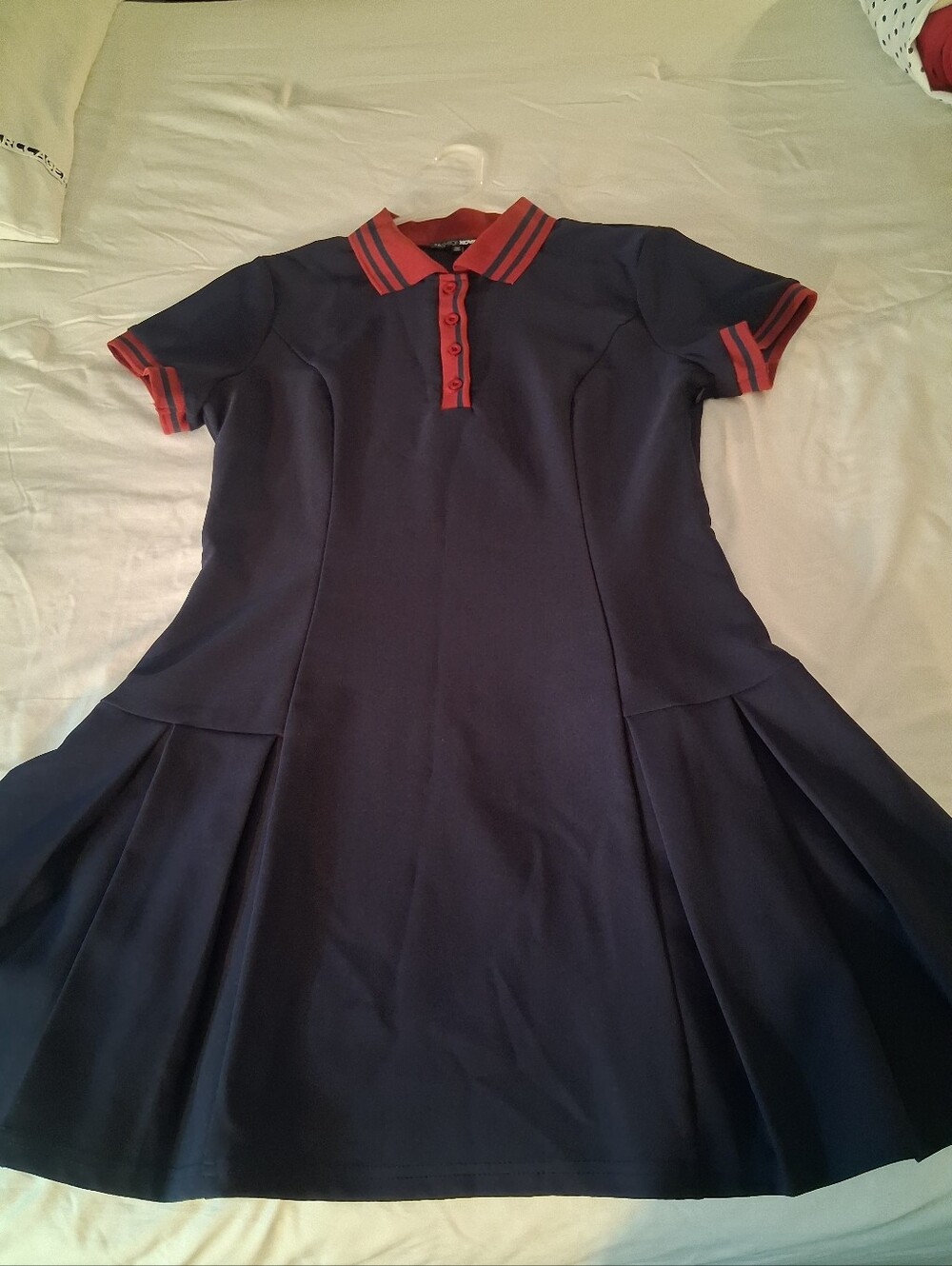 Navy Polo Dress with Wine Trim